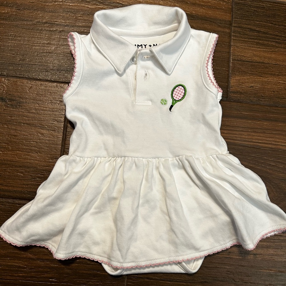 Sammy + Nat Riley Polo Romper 6M Tennis White 100% Pima Cotton